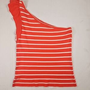 Lilly Pulitzer Coral and White Striped One Shoulder Blouse Size XL